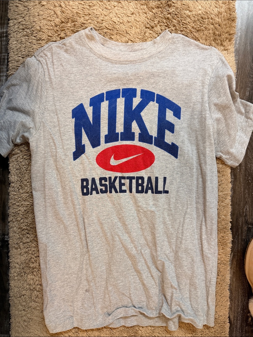 Nike Gray Tee with Blue Lettering & Red Swoosh